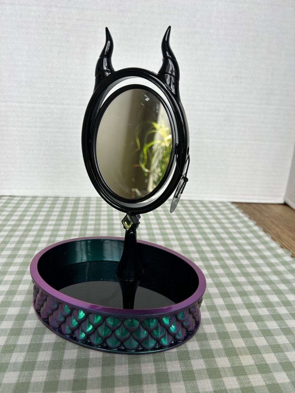 Disney Black Horned Vanity Mirror with Purple Trim and Teal Iridescent Base